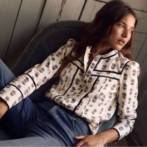 Boden Western style blouse size 8 woodblock flowers